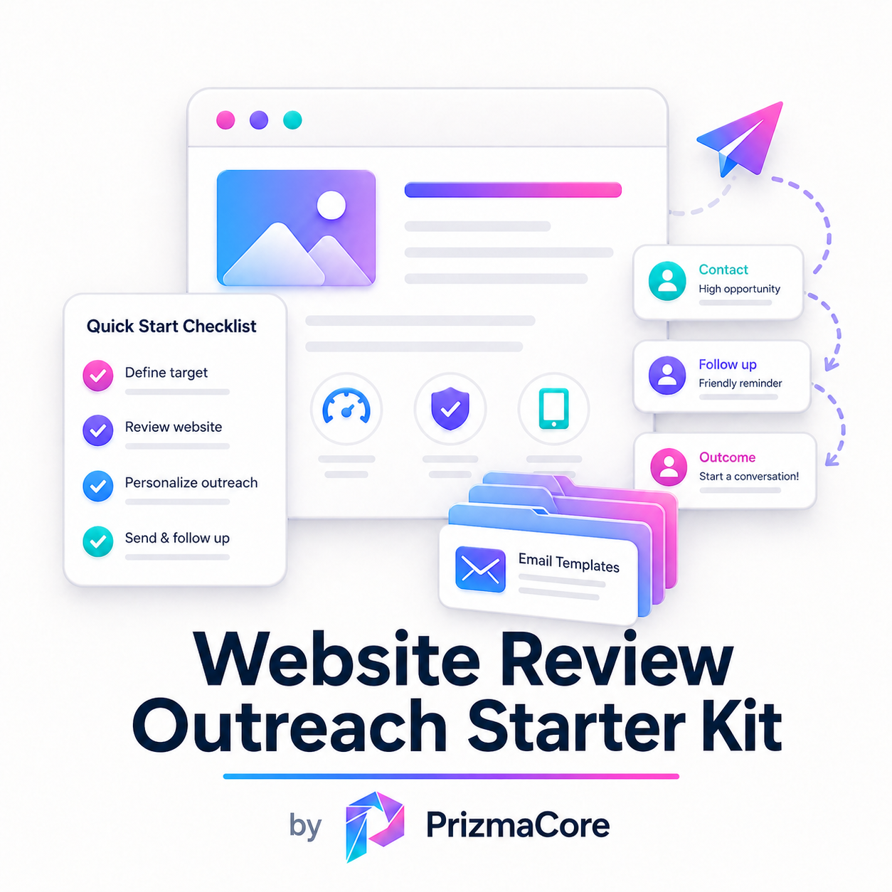 Website Review Outreach Starter Kit. $39 Notion template by PrizmaCore.